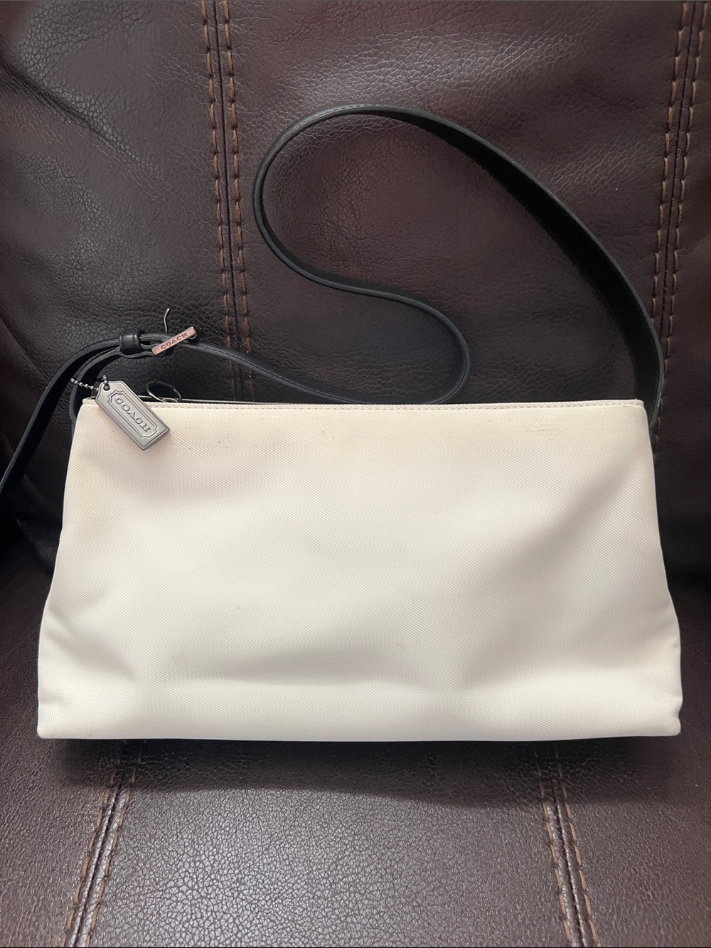 Coach Mercer Demi Off-White Shoulder Bag with Navy Strap Vintage